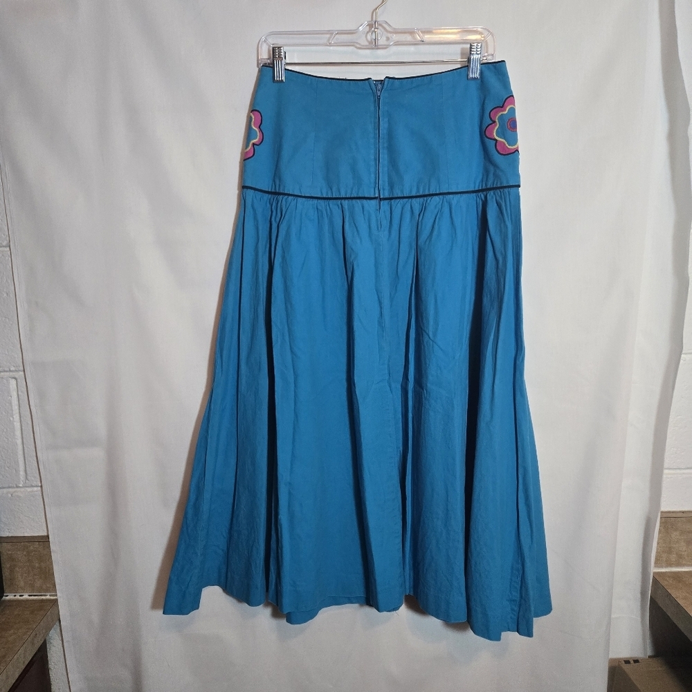 Vtg‎ Sharon Young Embroidered Cotton A Line Midi Skirt Southwestern Country 10 - Picture 2 of 12
